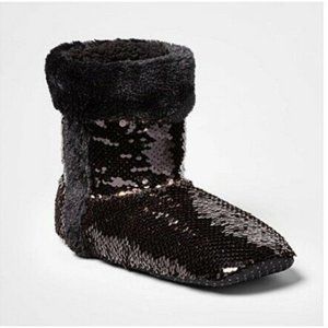 NEW Sequin Faux Fur Girls' Lined Slipper Booties